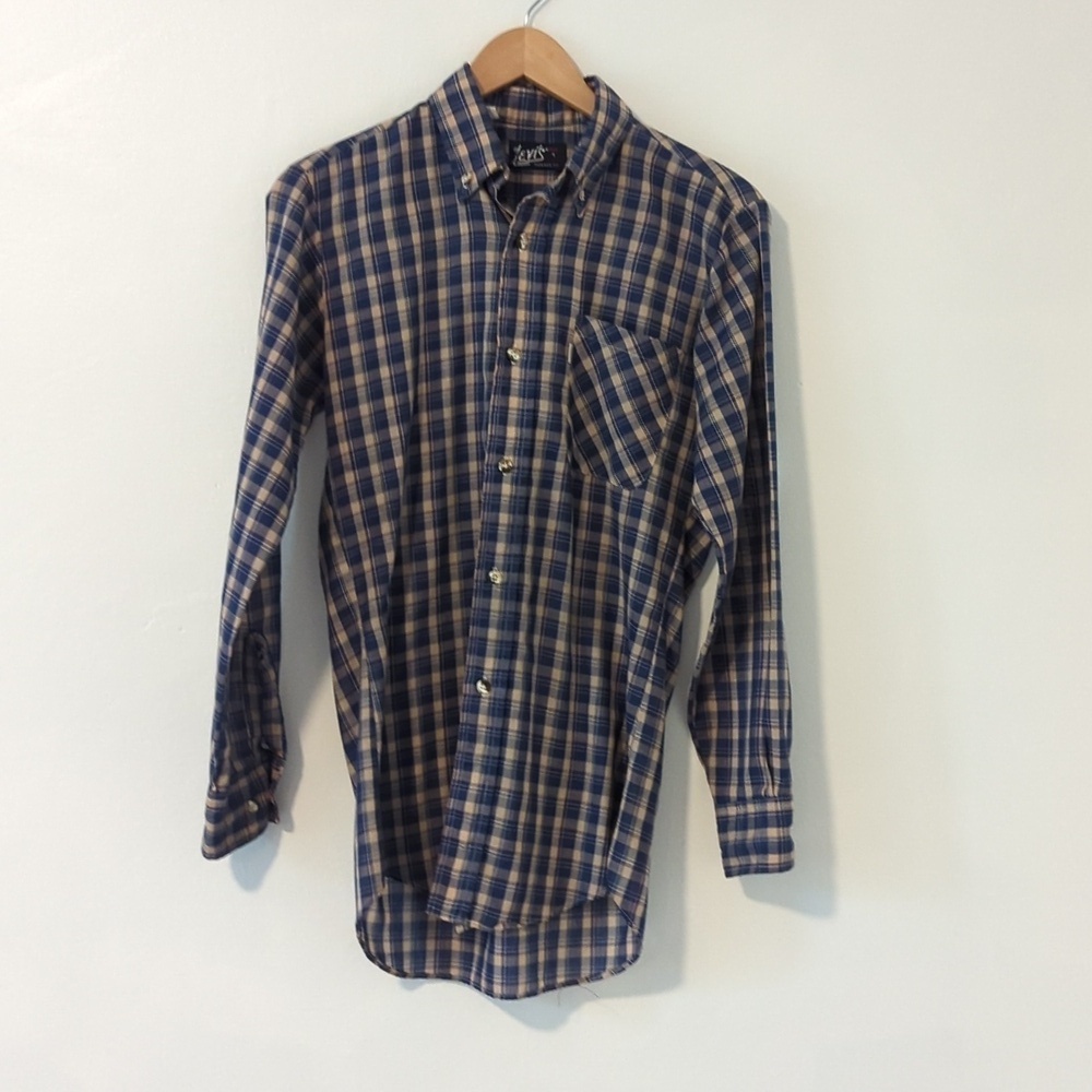 Vintage 80s Levi's Tapered Fit Plaid Button Down Western Shirt Sz Small